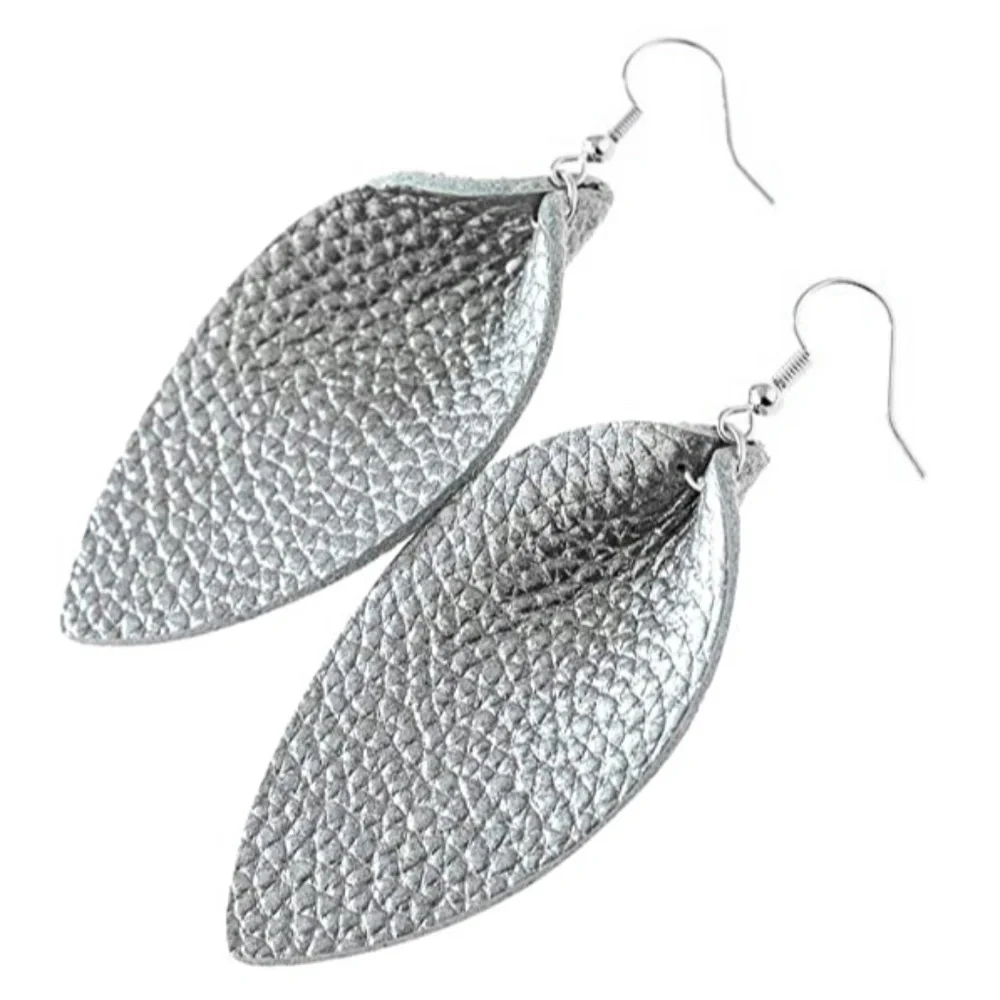 Handmade Vegan Leather Leaf Dangle Set NWT - Picture 4 of 6